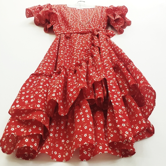 Nwot Max Studio Red Floral Flutter Sleeve Wrap Dress - Picture 5 of 14